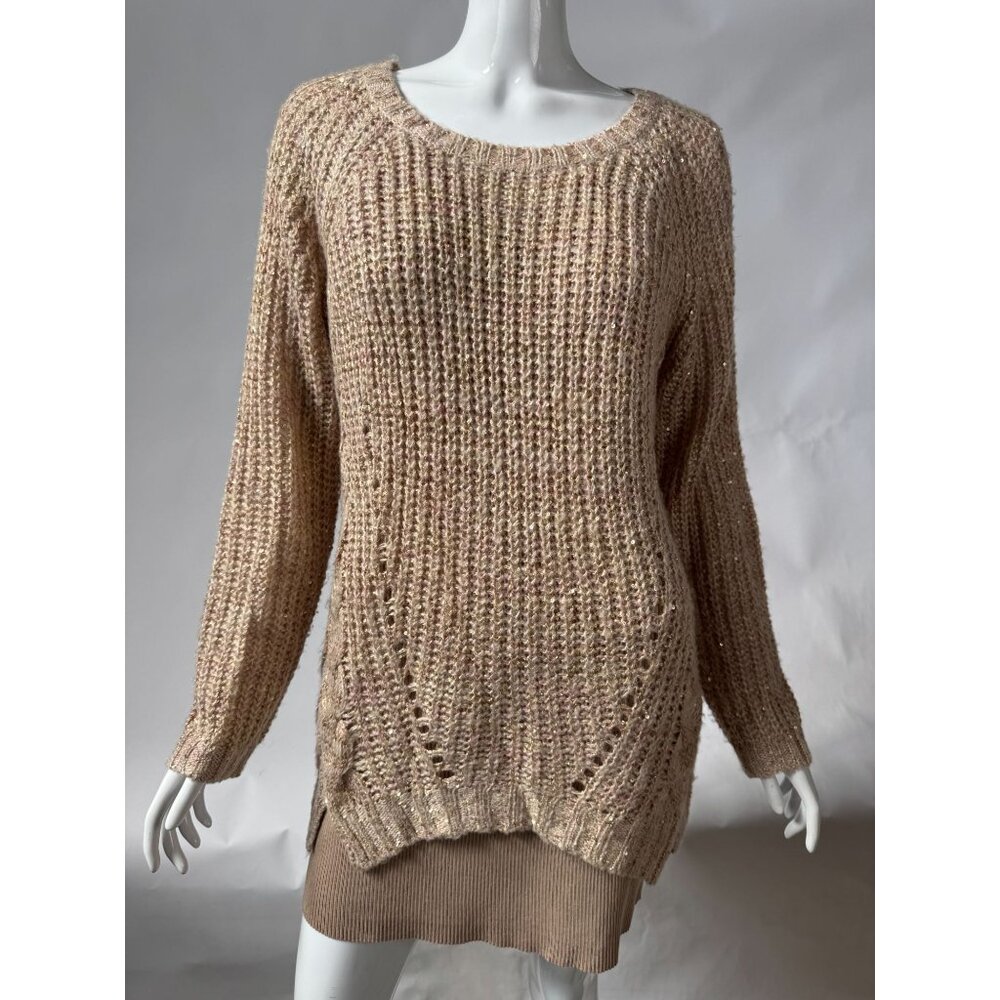 Parkhurst Large/XL Sequin Embellished Knit Sweater Beige Made In China